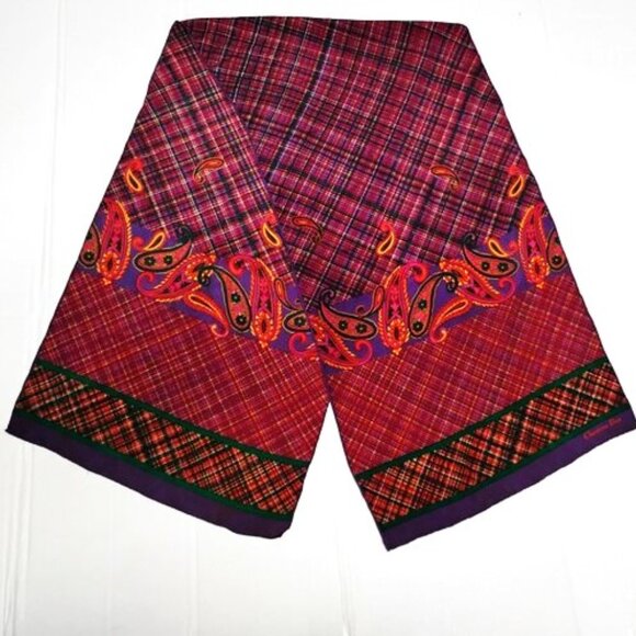 ❤️CHRISTIAN DIOR Plaid and Paisley Forward Hem XL Silk Shawl Scarf 58.5x14.5 - Picture 1 of 15